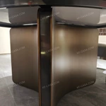 Arc-Base Dining Table with Marble Lazy Susan and Speckled Outer Panels